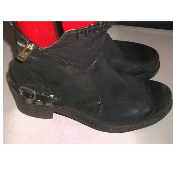 A.S.98 Black-Leather Moto-Style Harness Boots Handmade in Italy 42/10.5M $395 - Picture 11 of 13